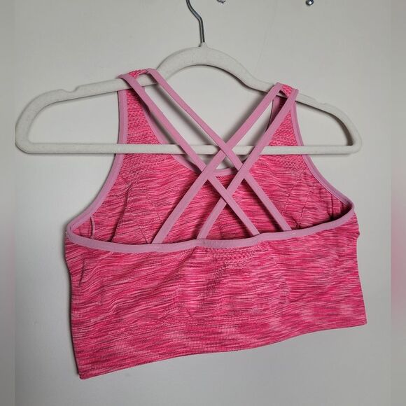 Hot Pink Sports Bra Medium Support Criss Cross Double Strap Pullover Workout - Picture 6 of 7